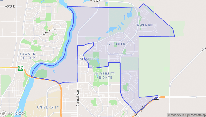 Map of Saskatoon postal area S7W, which takes in Aspen Ridge, Evergreen and Silverspring