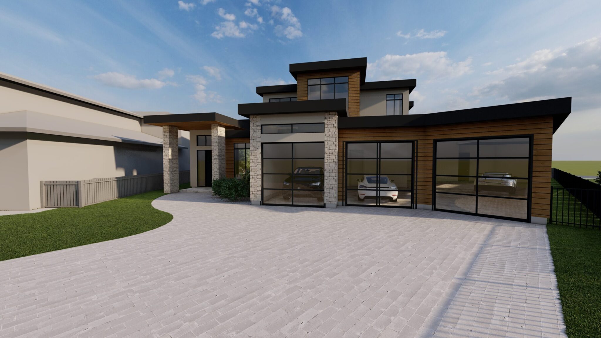 Rendering of the Teton, a two-storey walkout with a wide paved drive