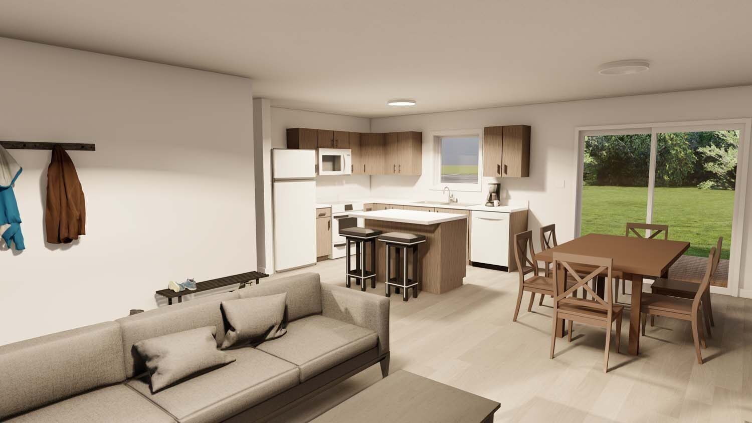 Rendering of a ready-to-move home’s open living and dining room