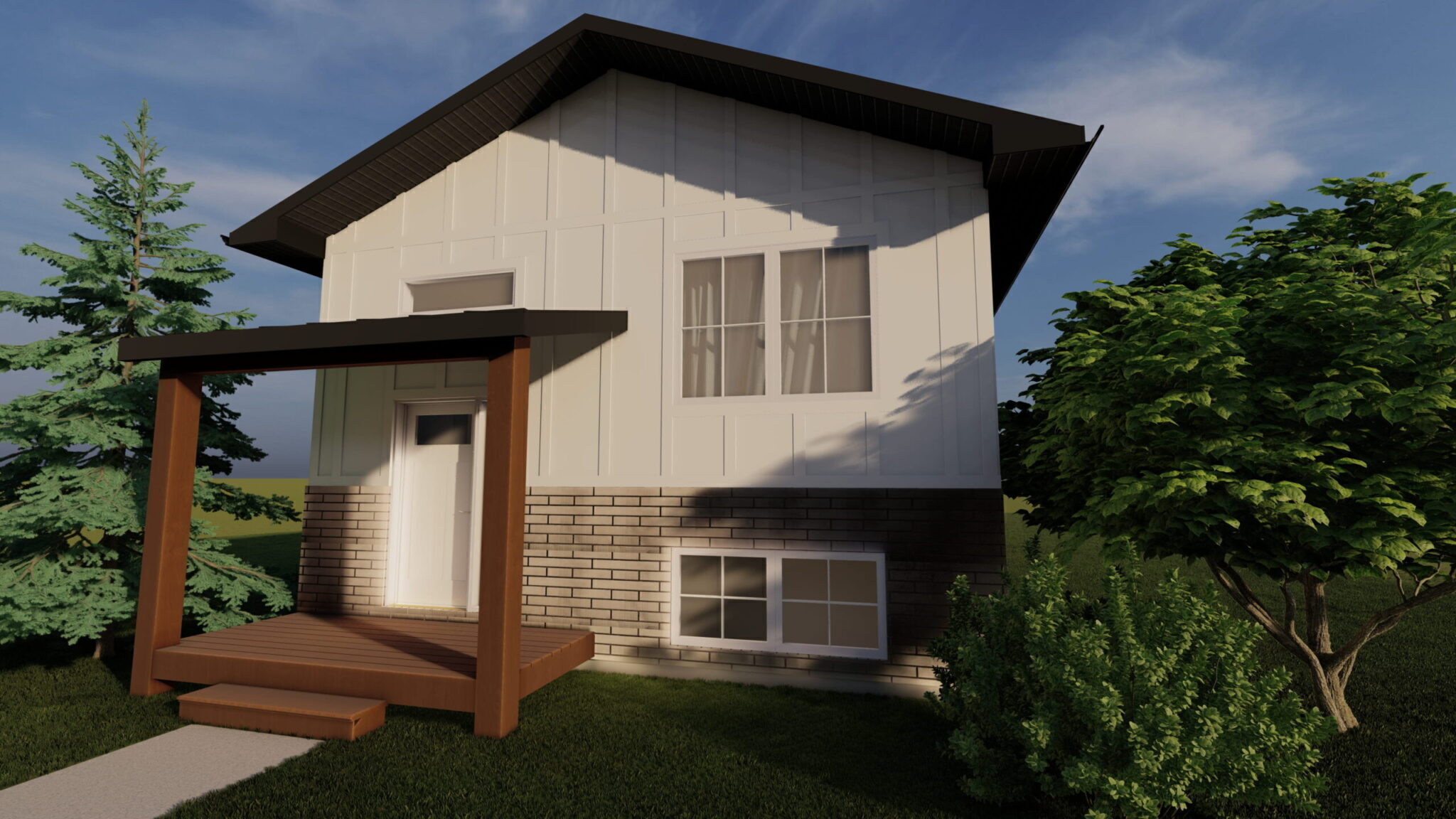 Rendering of the Phoenix bilevel with a cedar-post front porch