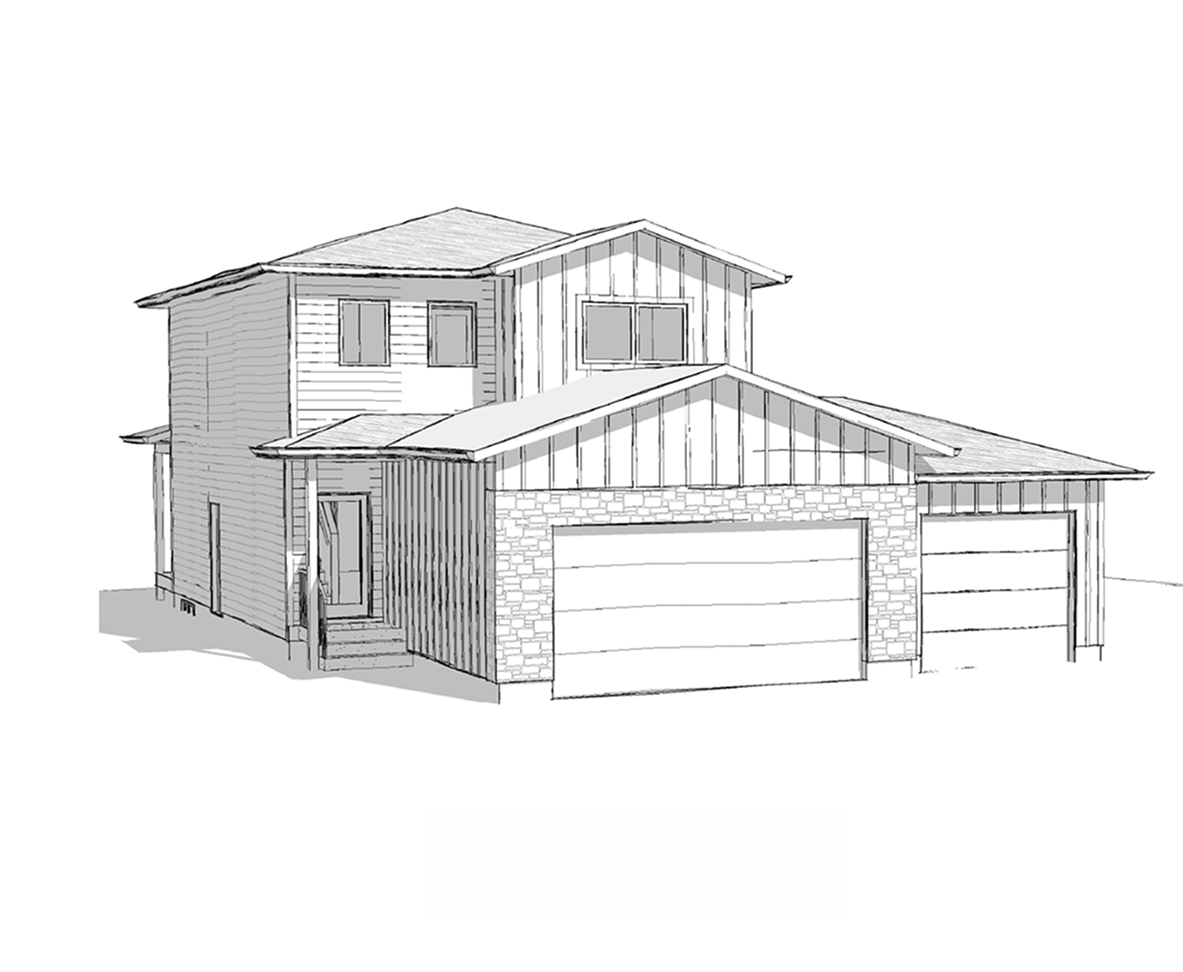 Pencil sketch of the Washington, a two-storey family home with a double garage